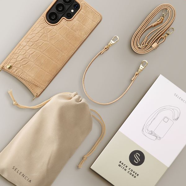 Selencia Cover per telefono Nova Croco con cordino e portacarte Samsung Galaxy S26 Ultra - Toasted Almond