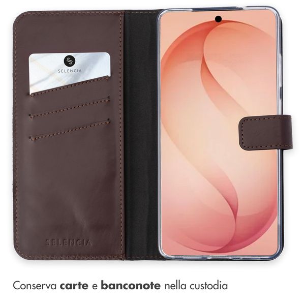 Selencia Cover a libro in vera pelle Samsung Galaxy S26 Plus - Marrone