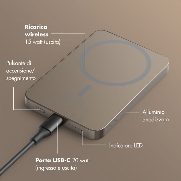Selencia Vivid Powerbank 5.000 mAh - MagSafe e Qi - Desert Gold / Country Moo'd