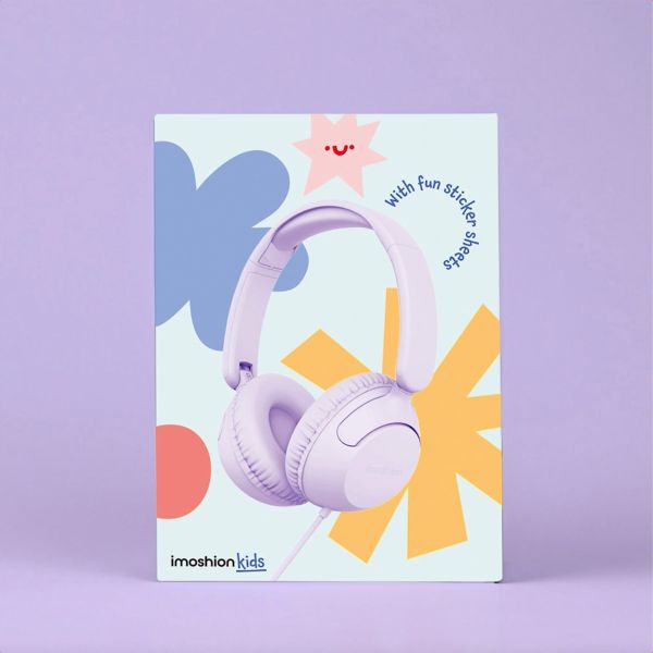imoshion Cuffie per bambini con filo - cavo AUX - limitatore di decibel - Lavender Lilac