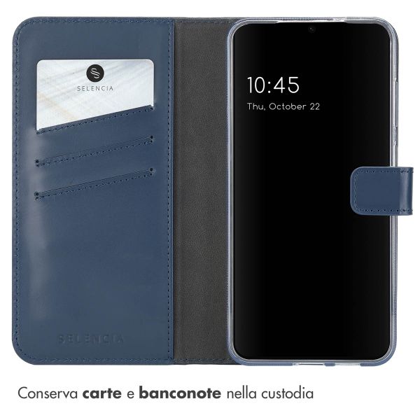 Selencia Cover a libro in vera pelle Samsung Galaxy S25 Plus - Blu