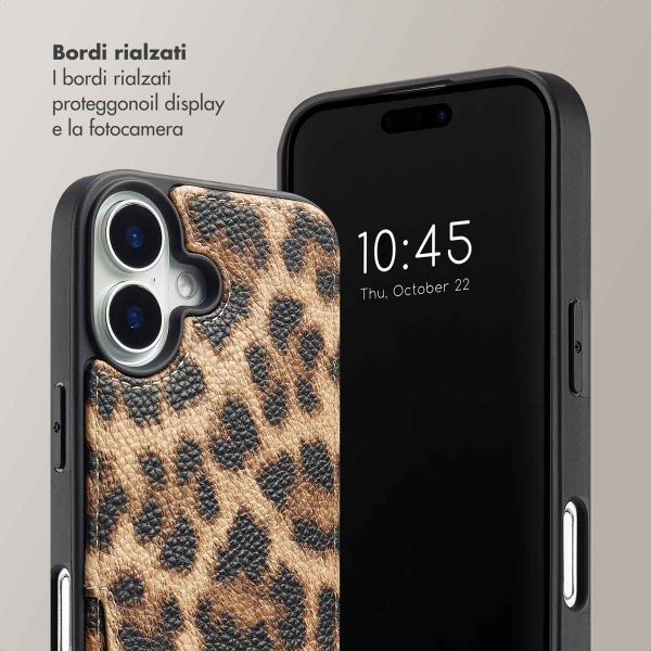 Selencia Cover per telefono Nova con cordino e portacarte Apple iPhone 16 - Leopard