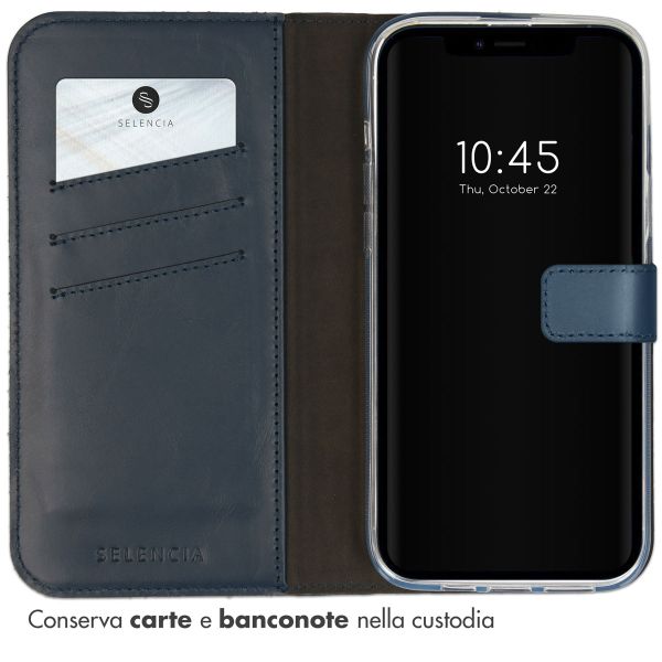 Selencia Cover a libro in vera pelle Apple iPhone 14 - Blu