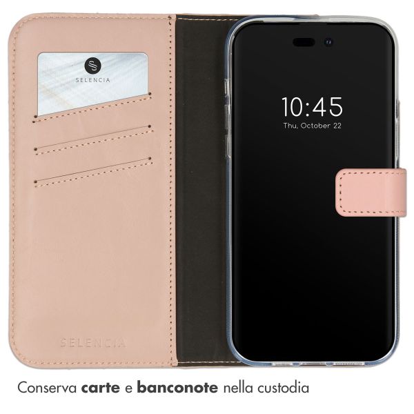 Selencia Cover a libro in vera pelle Apple iPhone 14 Pro Max - Dusty Pink