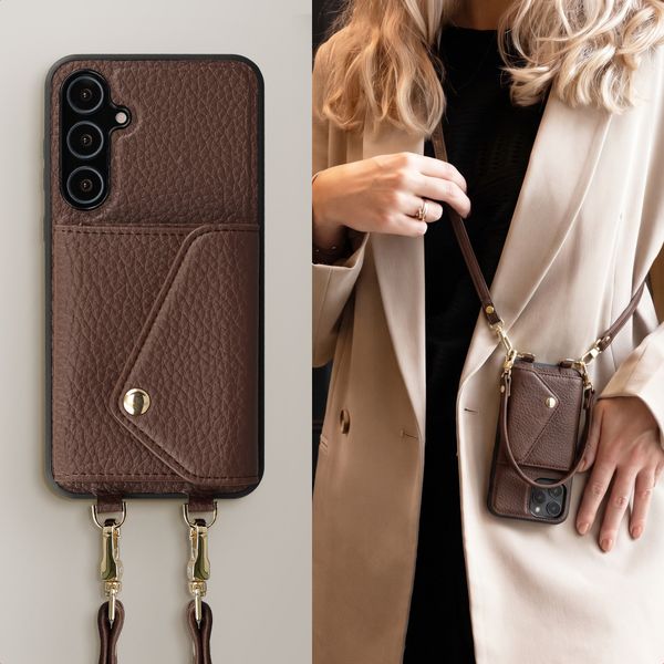 Selencia Cover per telefono Sera con cordino e portacarte a busta Samsung Galaxy A55 - Chocolate Brown