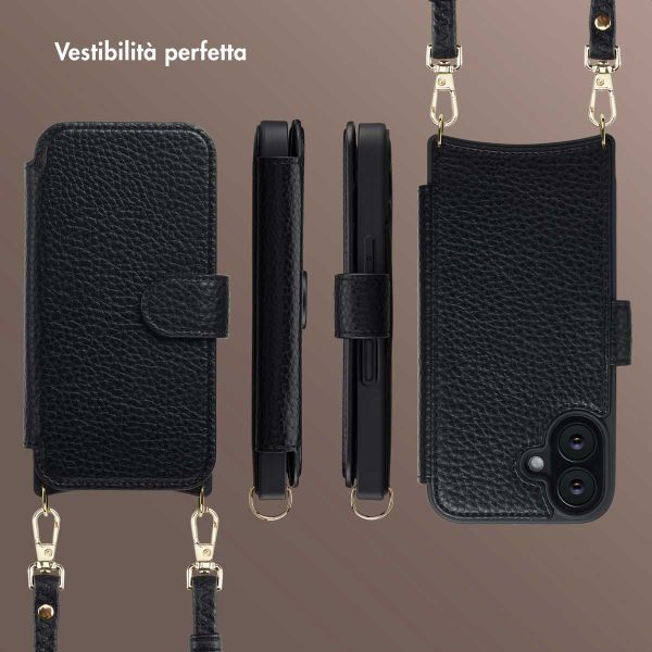 Selencia Cover Riva con MagSafe e cordino Apple iPhone 16 - Nero