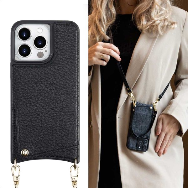 Selencia Cover per telefono Nova con cordino e portacarte Apple iPhone 14 Pro - Nero