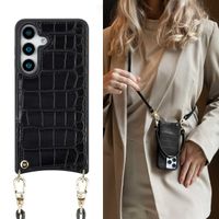 Selencia Cover per telefono Nova Croco con cordino e portacarte Samsung Galaxy S25 - Nero