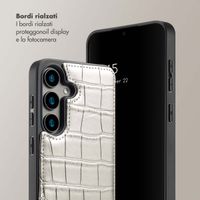 Selencia Cover per telefono Nova Croco con cordino e portacarte Samsung Galaxy S24 - Argento