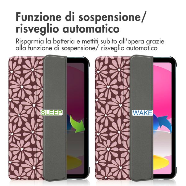 imoshion Cover Trifold Design Apple iPad 11 (2025) 11 pollici A16 / iPad 10 (2022) 10.9 pollici - Bloom Love Blush
