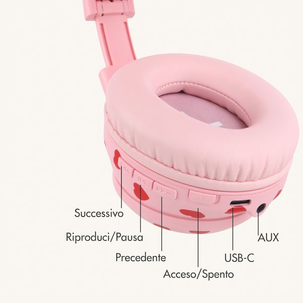 imoshion Cuffie wireless per bambini con LED Light - Limitatore di decibel - Con cavo AUX - Cuoricini