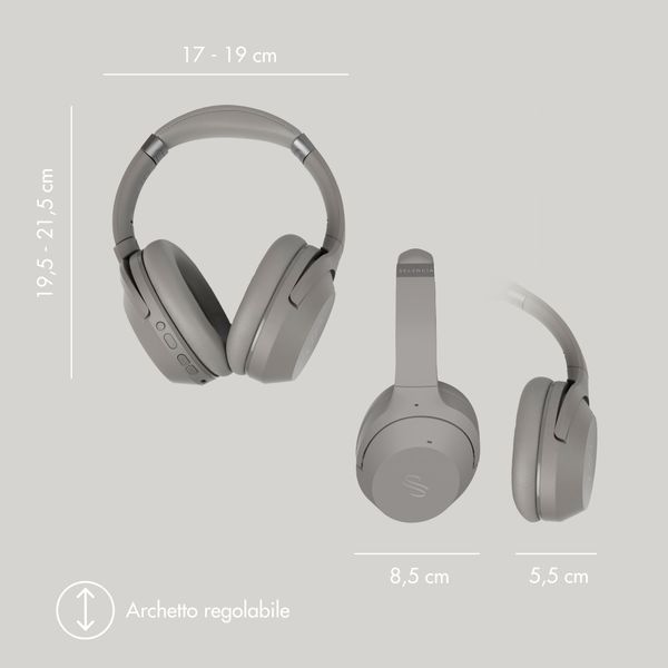 Selencia Cuffie wireless Urban Play - Cancellazione attiva del rumore (ANC) - Con custodia - Cosy Grey