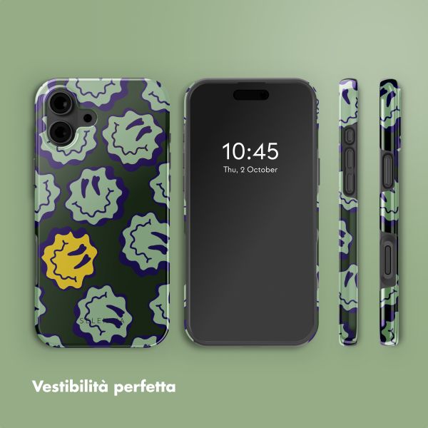 Selencia Cover posteriore Vivid con MagSafe Apple iPhone 16 - Wavy Smiley Green