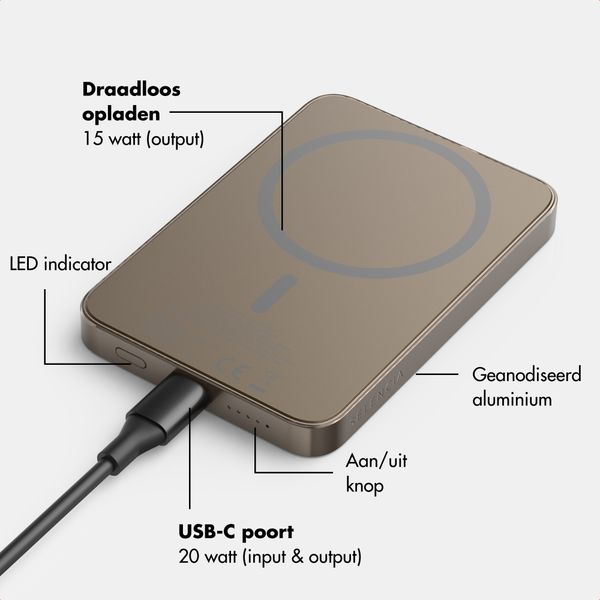 Selencia Vivid Powerbank 5.000 mAh - Draadloze Powerbank - Geschikt voor MagSafe en Qi - Desert Gold / Happy Dots Burgundy