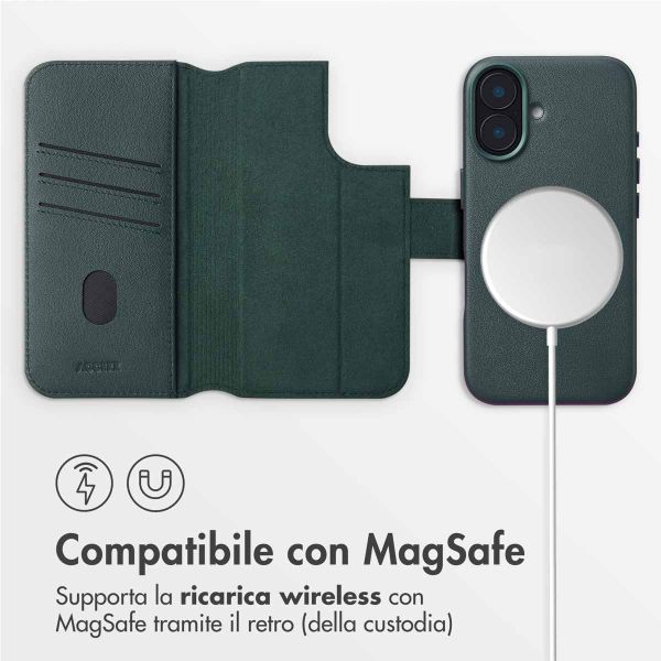 Accezz Cover in pelle 2 in 1 con MagSafe Apple iPhone 16 - Cedar Green