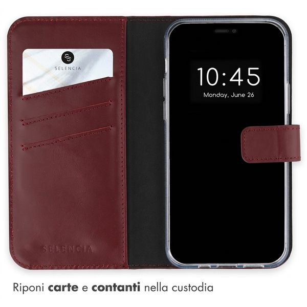 Selencia Cover a libro in vera pelle Apple iPhone 15 - Burgundy