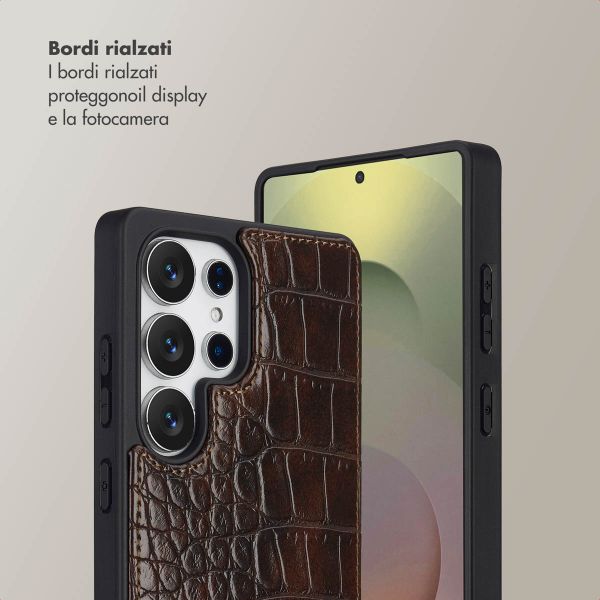 Selencia Cover per telefono Nova Croco con cordino e portacarte Samsung Galaxy S25 Ultra - Choco Brown