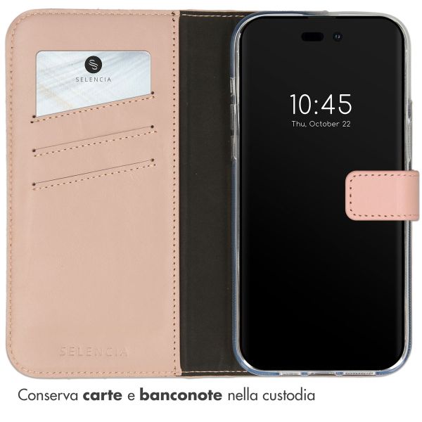 Selencia Cover a libro in vera pelle Apple iPhone 14 Pro - Dusty Pink