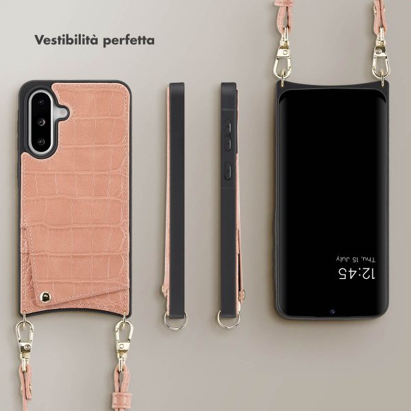 Selencia Cover per telefono Nova Croco con cordino e portacarte Samsung Galaxy A36 / A56 - Old Pink