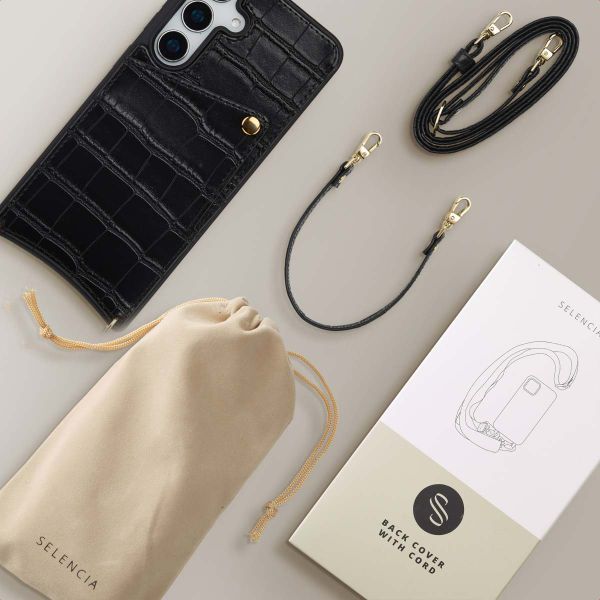 Selencia Cover per telefono Nova Croco con cordino e portacarte Samsung Galaxy S25 / S24 - Nero