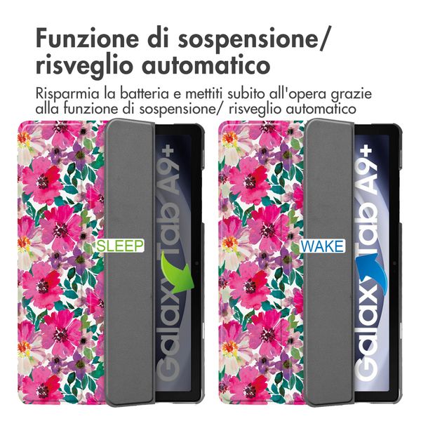 imoshion Cover Trifold Design Samsung Galaxy Tab A9 Plus - Floral Water Color