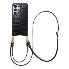 Selencia Cover per telefono Nova Croco con cordino e portacarte Samsung Galaxy S26 Ultra - Nero