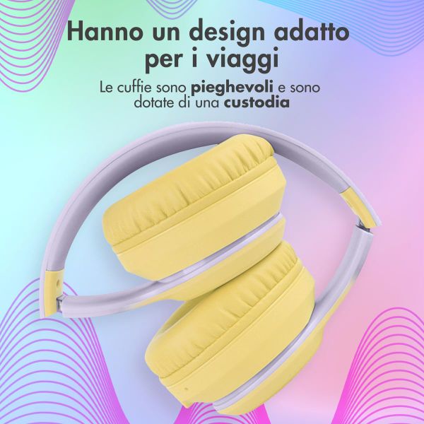 imoshion Cuffie wireless per bambini con LED Light - Limitatore di decibel - Con cavo AUX - Lavender Lilac / Yellow