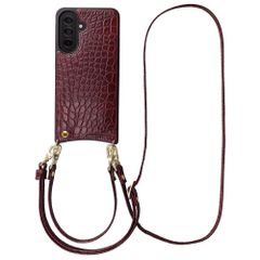 Selencia Cover per telefono Nova Croco con cordino e portacarte Samsung Galaxy A37 (5G) - Burgundy