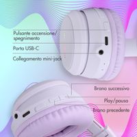 imoshion Cuffie wireless per bambini LED Light Cat Ear - Limitatore di Decibel - Con cavo AUX - Lavender Lilac