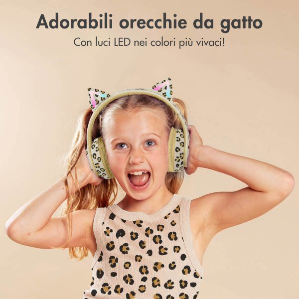 imoshion Special Edition - Cuffie wireless per bambini LED Light Cat Ear - Limitatore di Decibel - Con cavo AUX - Leopardo