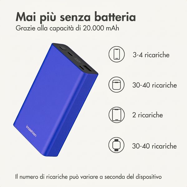 imoshion Powerbank in alluminio Ultra Series 20.000 mAh - Ricarica rapida fino a 33 watt - Cobalt Blue