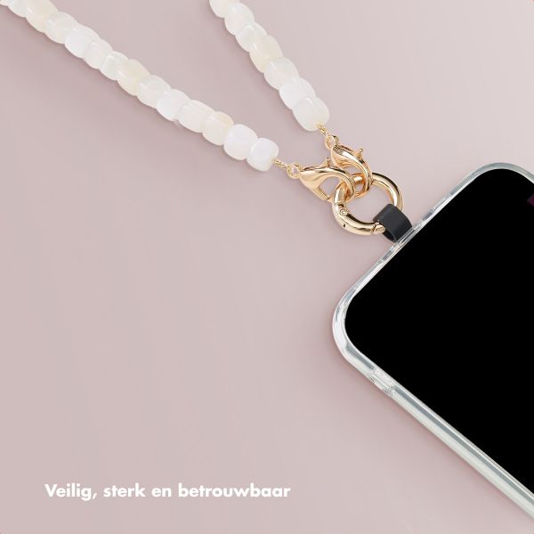 Selencia Cover trasparente con ganci rimovibili + cinturino da polso con pietre naturali Apple iPhone 17 - Pearl White