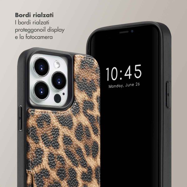 Selencia Cover per telefono Nova con cordino e portacarte Apple iPhone 14 Pro - Leopard