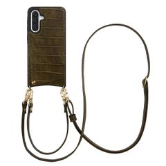 Selencia Cover per telefono Nova Croco con cordino e portacarte Samsung Galaxy A36 - Dark Olive