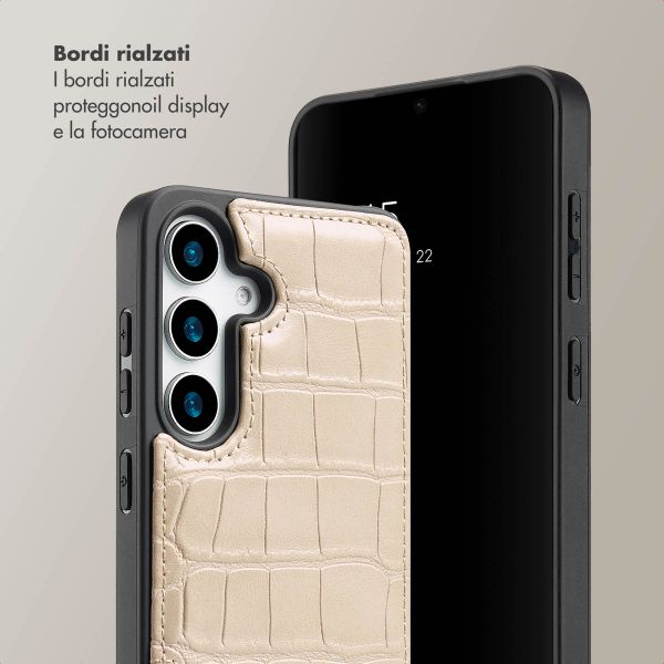 Selencia Cover per telefono Nova Croco con cordino e portacarte Samsung Galaxy S25 - Beige