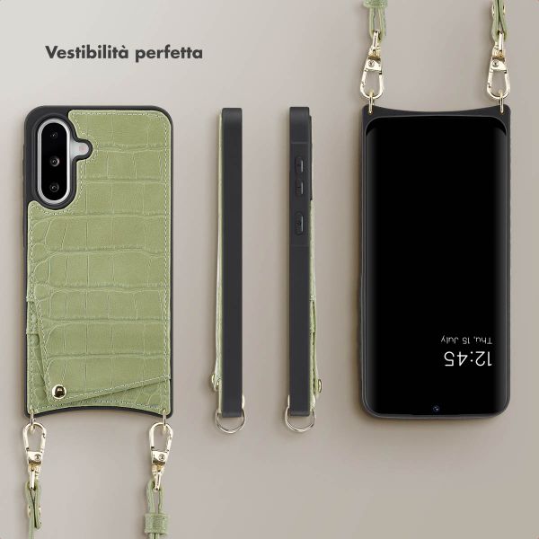Selencia Cover per telefono Nova Croco con cordino e portacarte Samsung Galaxy A36 / A56 - Sage Green