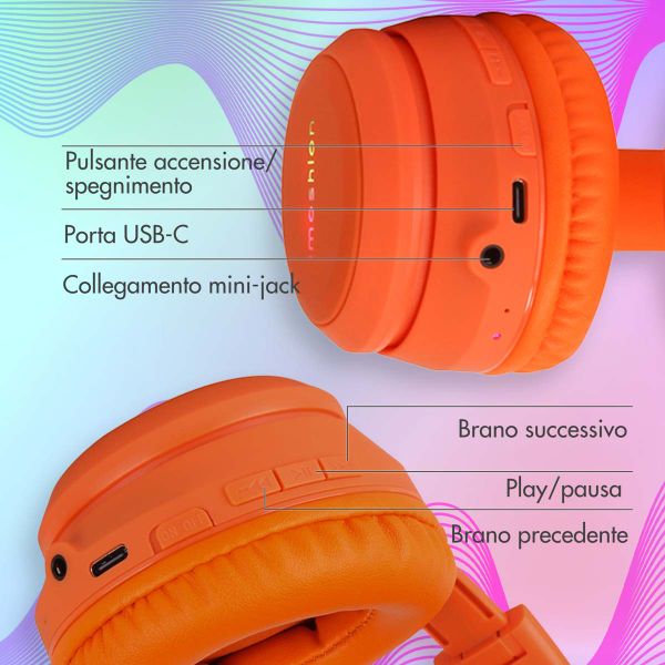 imoshion Cuffie wireless per bambini LED Light Cat Ear - Limitatore di decibel - Con cavo AUX - Arancione