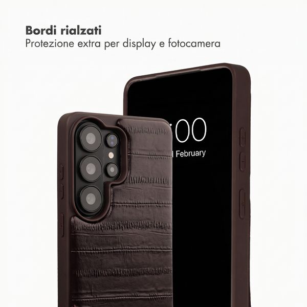 Selencia Nova cover posteriore in vera pelle con portacarte Samsung Galaxy S26 Ultra - Dark Chocolate