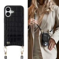 Selencia Cover per telefono Nova Croco con cordino e portacarte Apple iPhone 16 - Nero