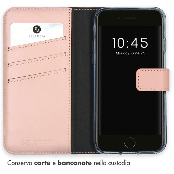 Selencia Cover a libro in vera pelle Apple iPhone SE (2022 / 2020) / 8 / 7 / 6(s) - Dusty Pink