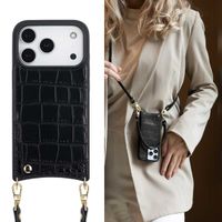 Selencia Cover per telefono Nova Croco con cordino e portacarte Apple iPhone 17 Pro - Nero