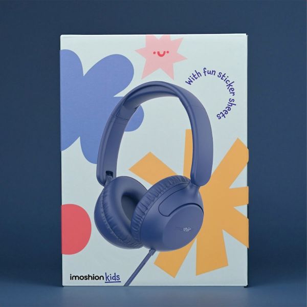 imoshion Cuffie per bambini con filo - cavo AUX - limitatore di decibel - Denim Blue