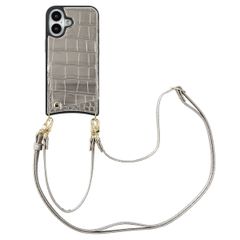 Selencia Cover per telefono Nova Croco con cordino e portacarte Apple iPhone 16 - Argento