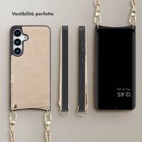 Selencia Cover per telefono Nova Croco con cordino e portacarte Samsung Galaxy S25 - Beige