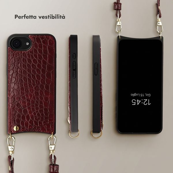 Selencia Cover per telefono Nova Croco con cordino e portacarte Apple iPhone 17e / 16e - Choco Brown