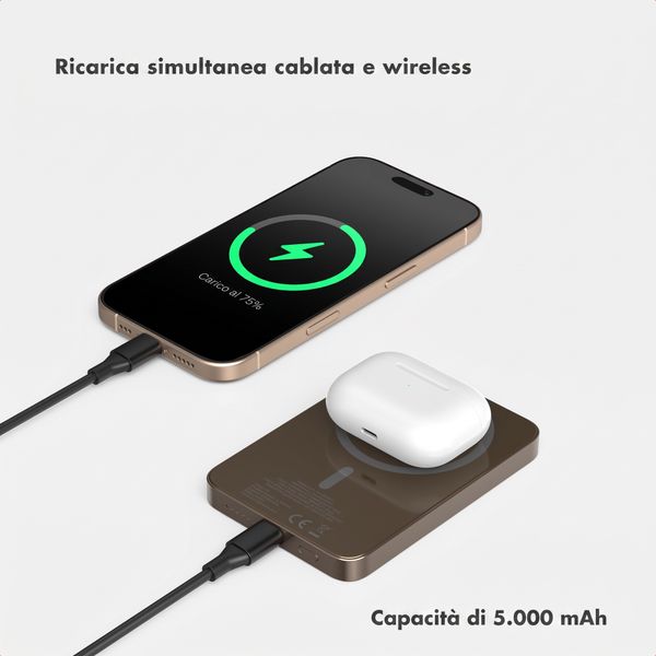 Selencia Vivid Powerbank 5.000 mAh - MagSafe e Qi - Desert Gold / Happy Dots Burgundy