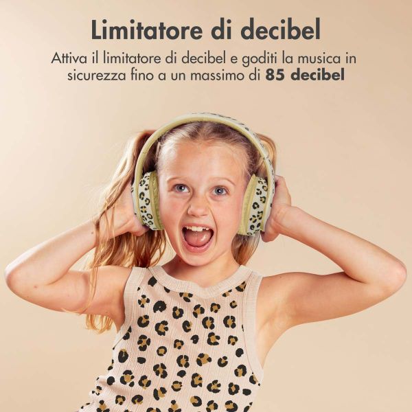 imoshion Special Edition - Cuffie wireless per bambini LED Light - Limitatore di Decibel - con cavo AUX - Leopardo
