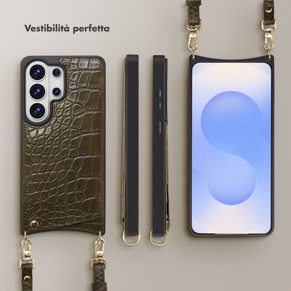 Selencia Cover per telefono Nova Croco con cordino e portacarte Samsung Galaxy S26 Ultra - Dark Olive
