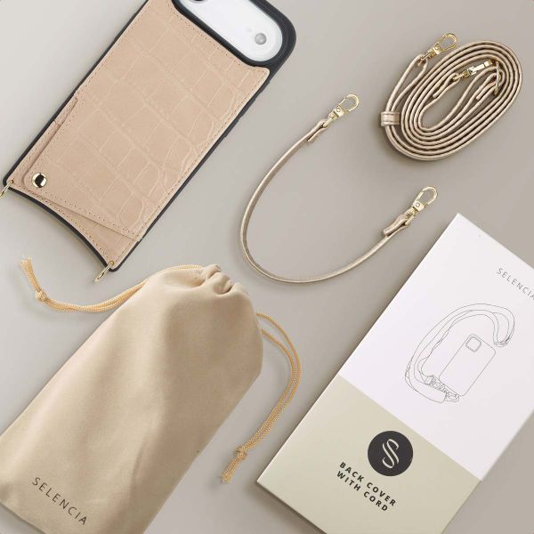Selencia Cover per telefono Nova Croco con cordino e portacarte Apple iPhone Air - Beige