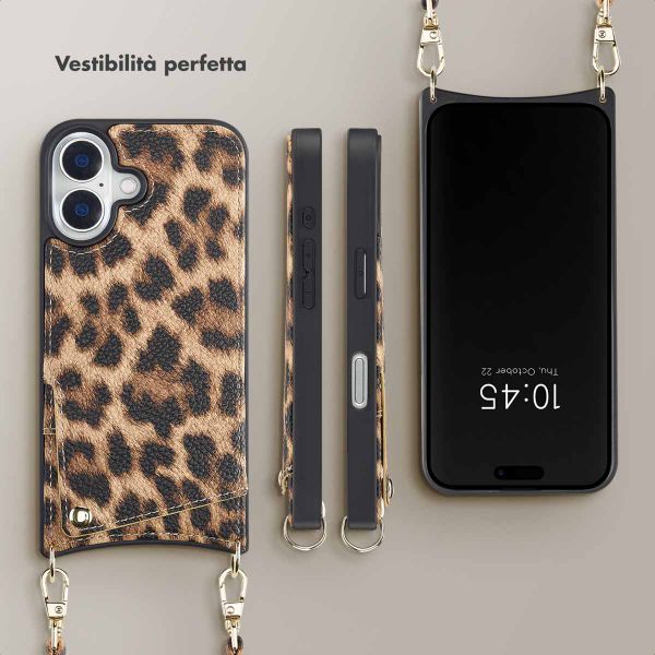 Selencia Cover per telefono Nova con cordino e portacarte Apple iPhone 16 - Leopard